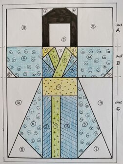 Patroon van 1 Quiltblok Kimono meisje 