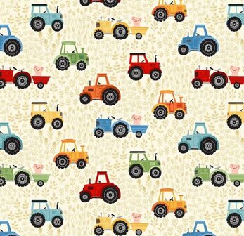 067-Q Fun farm Tractors Cream 