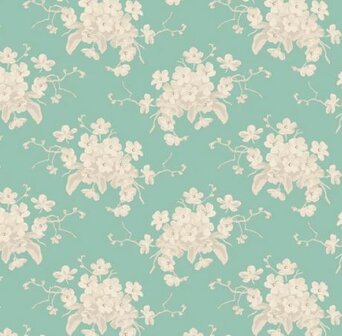 100581 Tilda Sunday Brunch White Flower Teal 